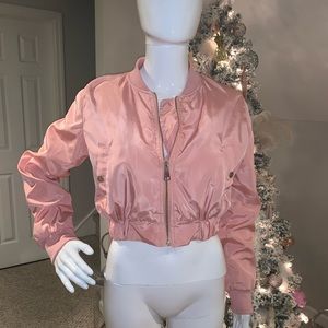 Blush cropped bomber jacket